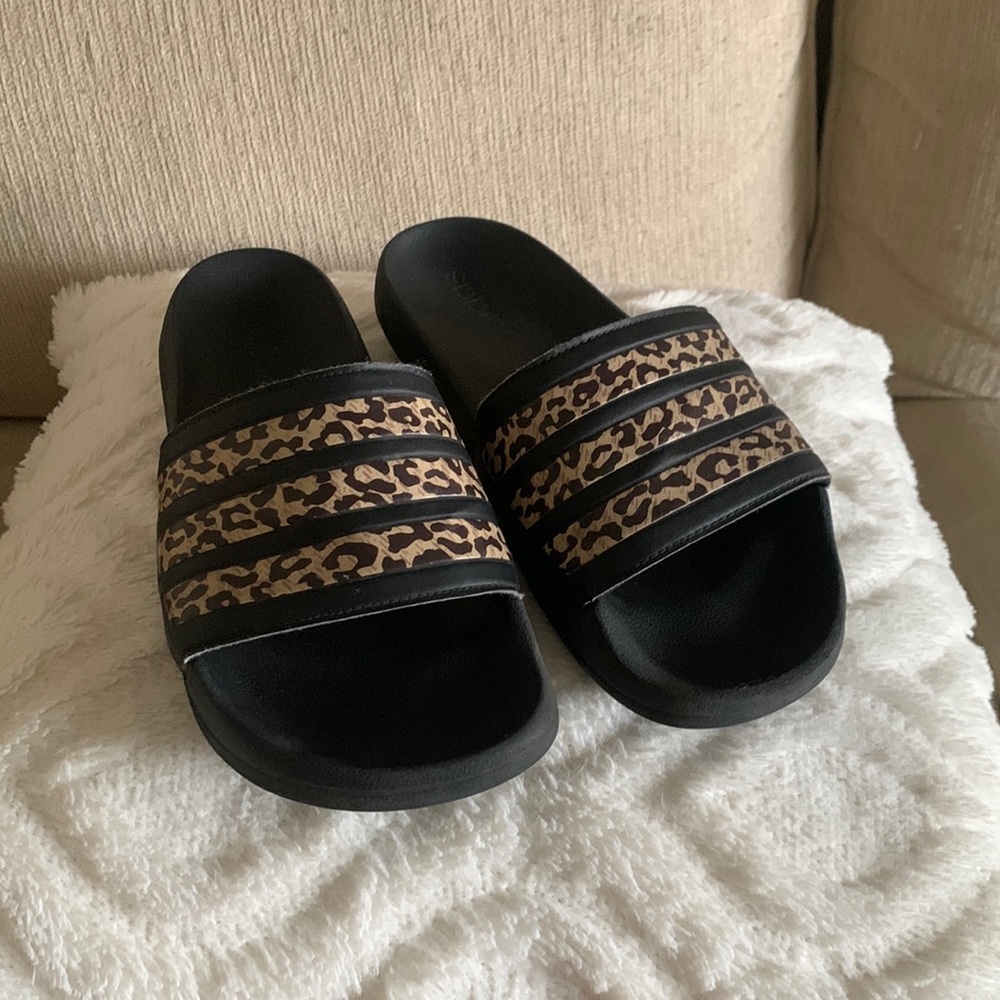 Adidas leopard sliders size 9